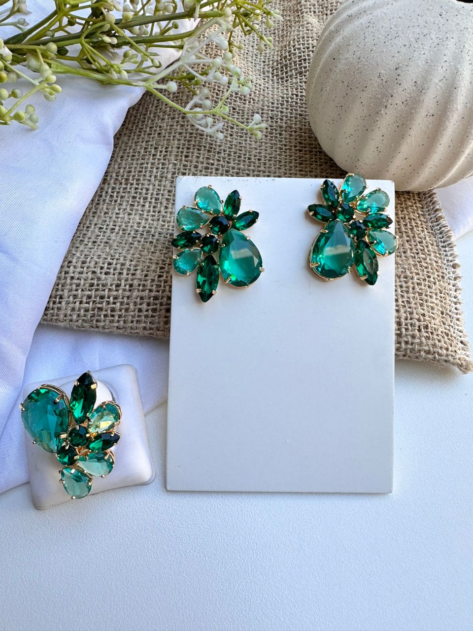 Kit Anel com Brinco de Zircônia Marta Tons de Verde