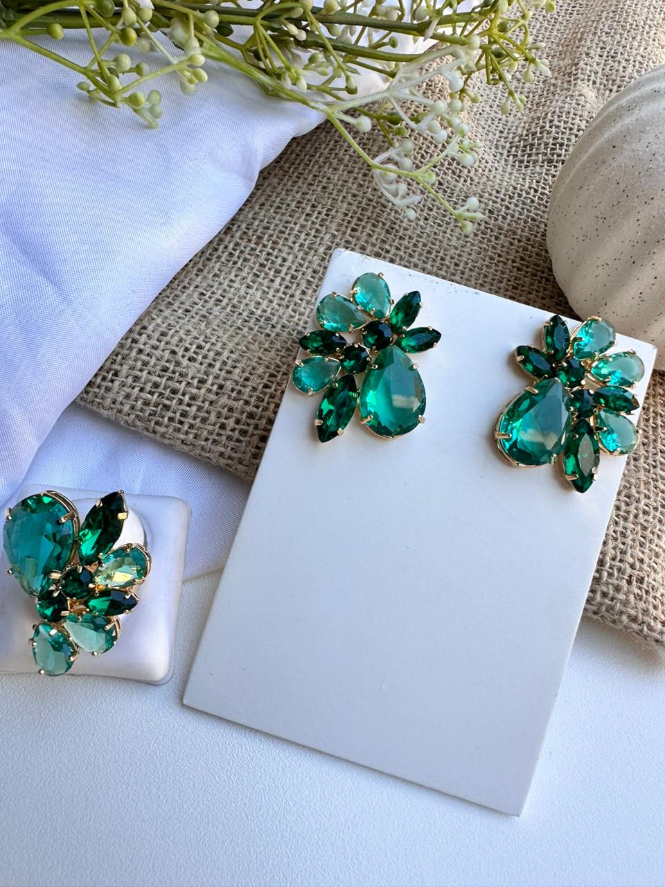 Kit Anel com Brinco de Zircônia Marta Tons de Verde