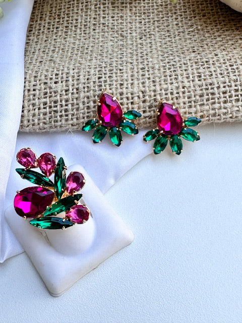 Kit Anel com Brinco Jack Rosa com Verde