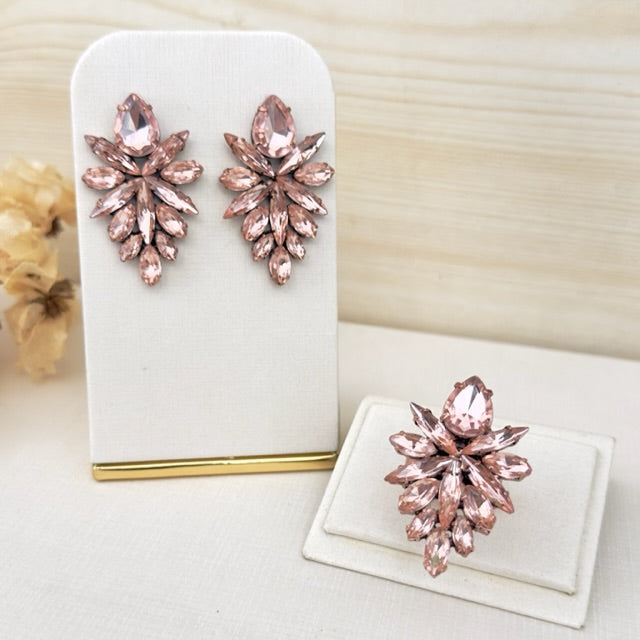 Kit Anel Regulável com Brinco Kate Rosa Nude Banho Cobre