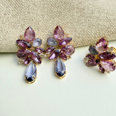Kit Anel e Brinco com Zircônia Tons de Roxo - Gaby