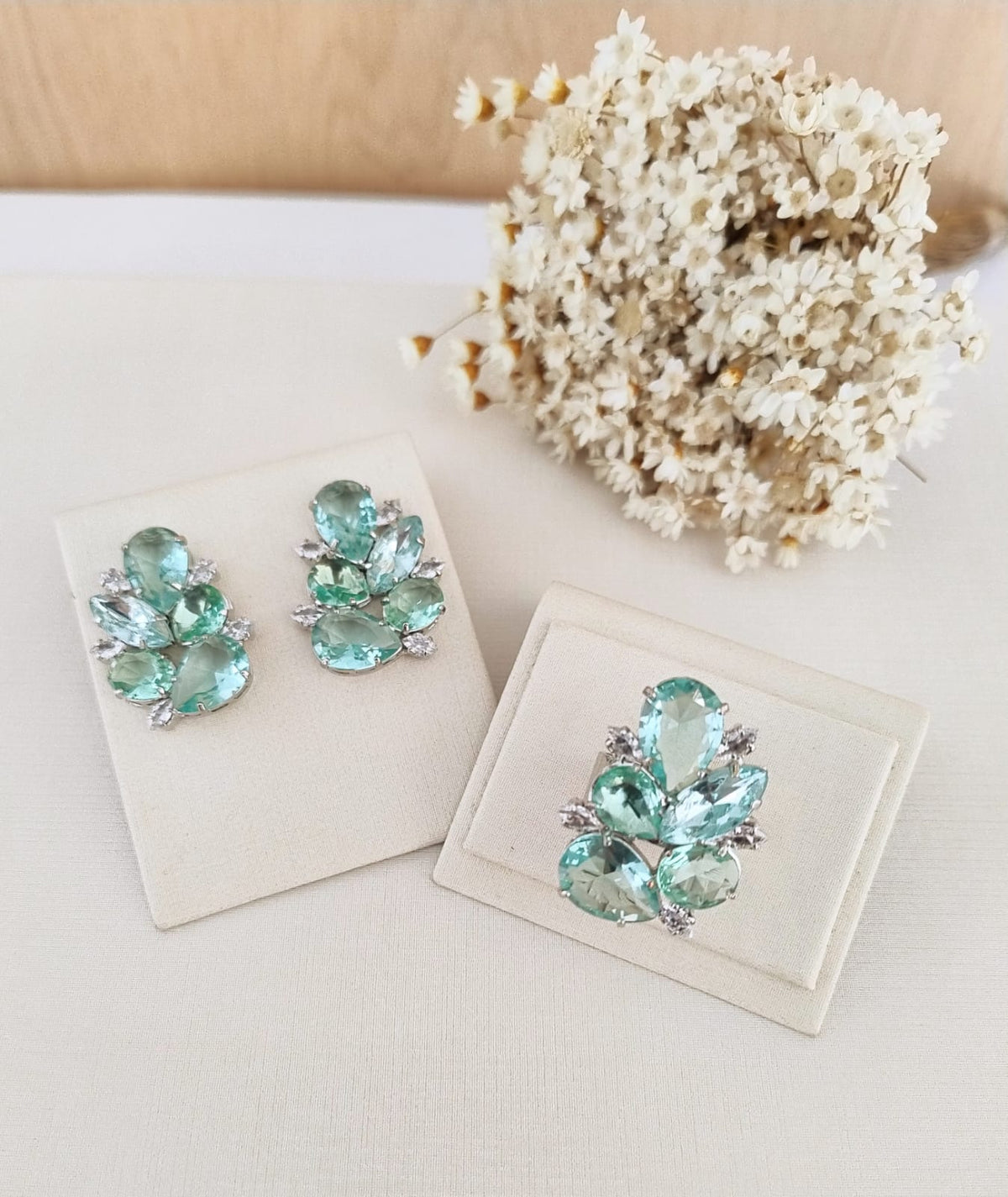 Kit Anel e Brinco de Zircônia Menta Aline Prata