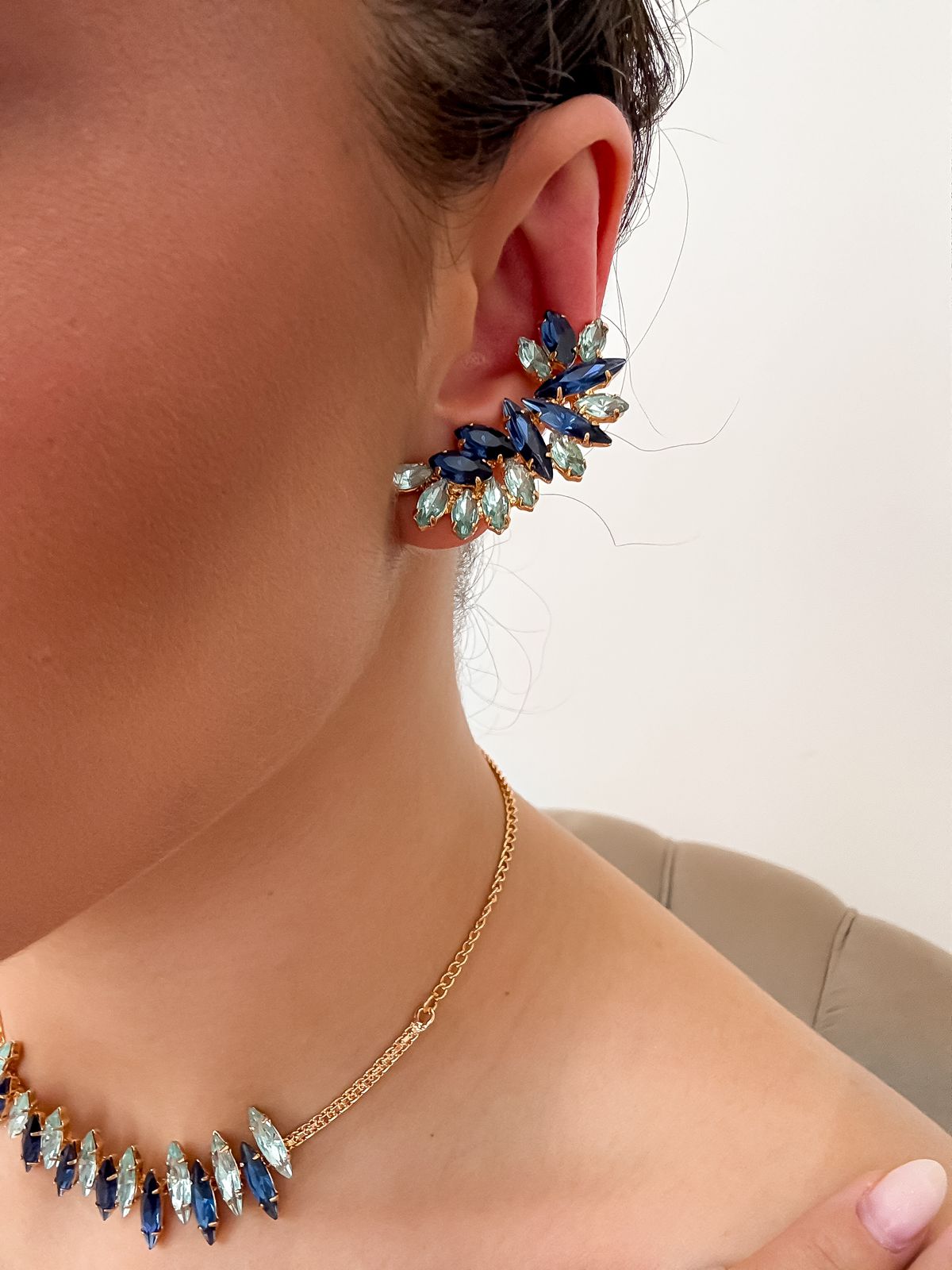 Kit Anel e Ear Curf Inglaterra Tons de Azul