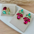 Kit Anel Regulável com Brinco Kelly verde Menta com rosa Fucsia