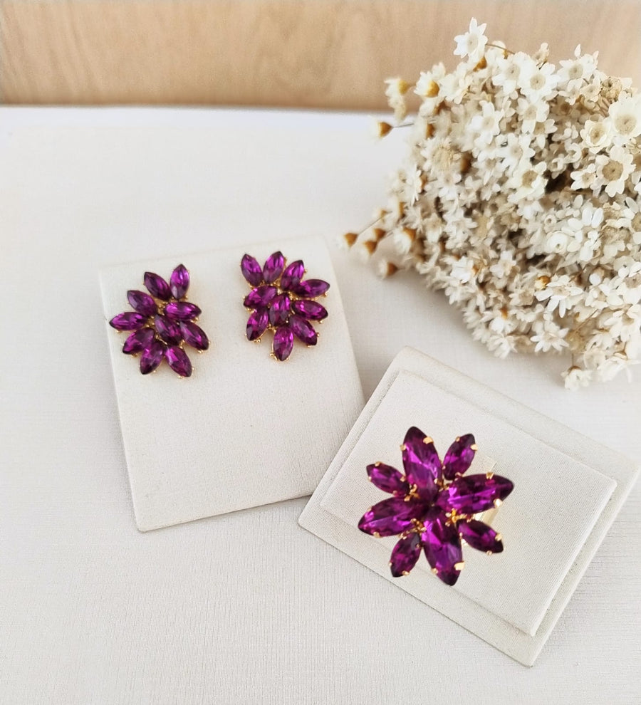 kit Anel Regulável com Brinco Roxo Lisa