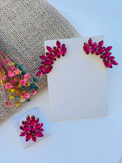 Kit Anel Regulável com Ear Curff Jonny Rosa Pink Dourado