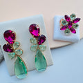 Kit Anel Regulável e Brinco Isaura Menta com Rosa Pink