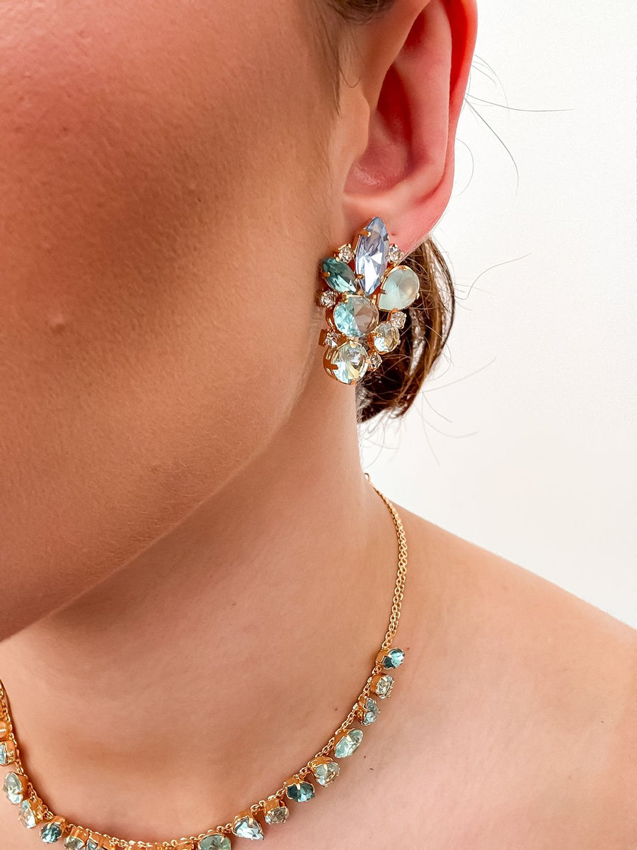 Kit Anel Regulável e Brinco Kim Tons de Azul Claro