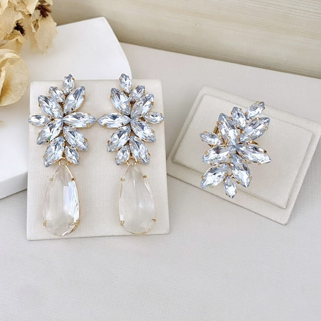 Kit Anel Regulavél + Brinco Londres Cristal Banho de Ouro