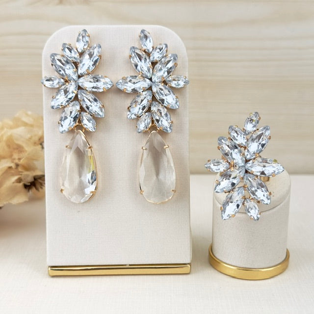 Kit Anel Regulavél + Brinco Londres Cristal Banho de Ouro