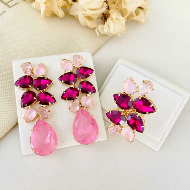 Kit Anel Regulável com Brinco Julia Tons de Rosa Dourado