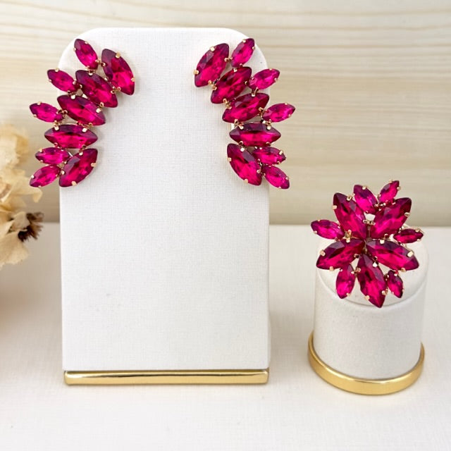 Kit Anel Regulável com Ear Curff Jonny Rosa Pink Dourado