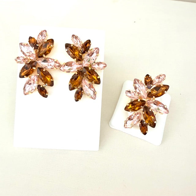 Kit Anel Regulável e Brinco Clover Tons de Marrom Dourado