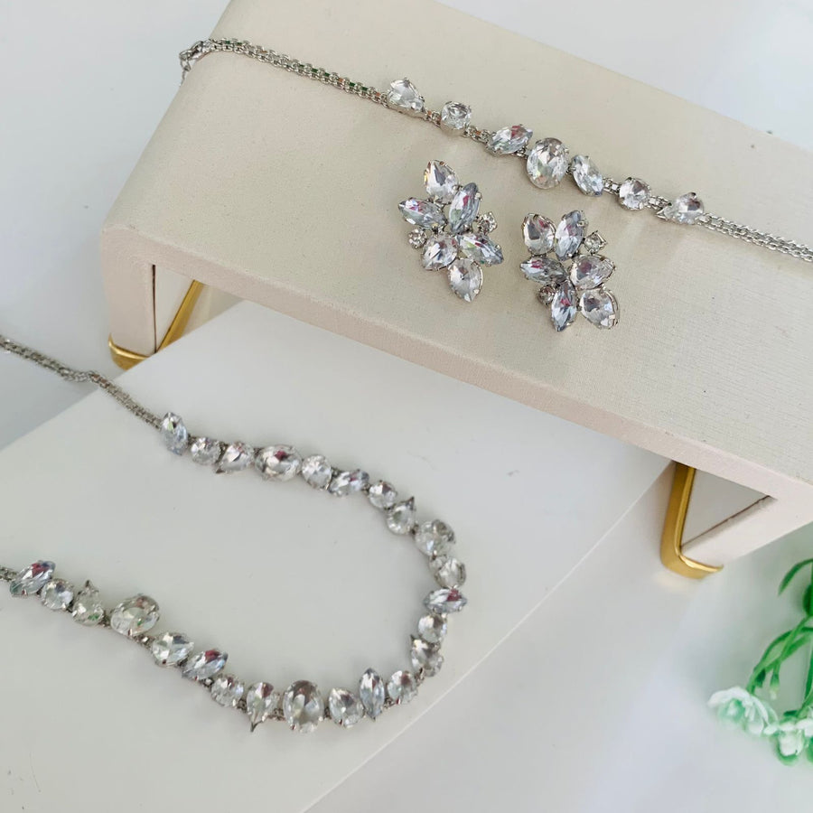 Kit Blair Gargantilha, Pulseira e Brinco Cristal Banho Prata
