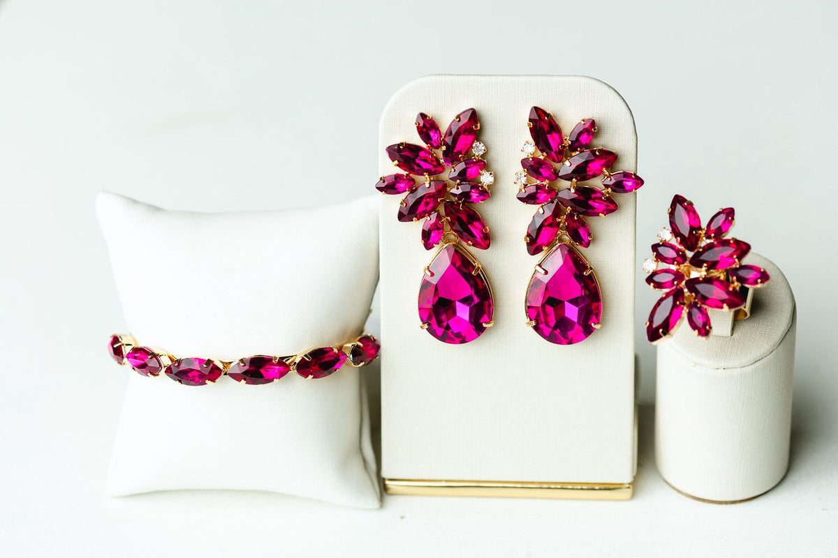 KIT Bracelete, ANEL REGULÁVEL E BRINCO Rosa Pink SILMARA