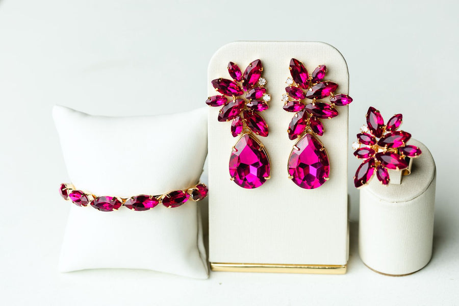 KIT Bracelete, ANEL REGULÁVEL E BRINCO Rosa Pink SILMARA