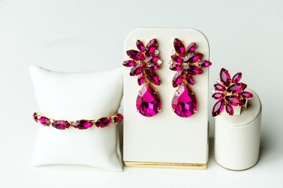 KIT Bracelete, ANEL REGULÁVEL E BRINCO Rosa Pink SILMARA