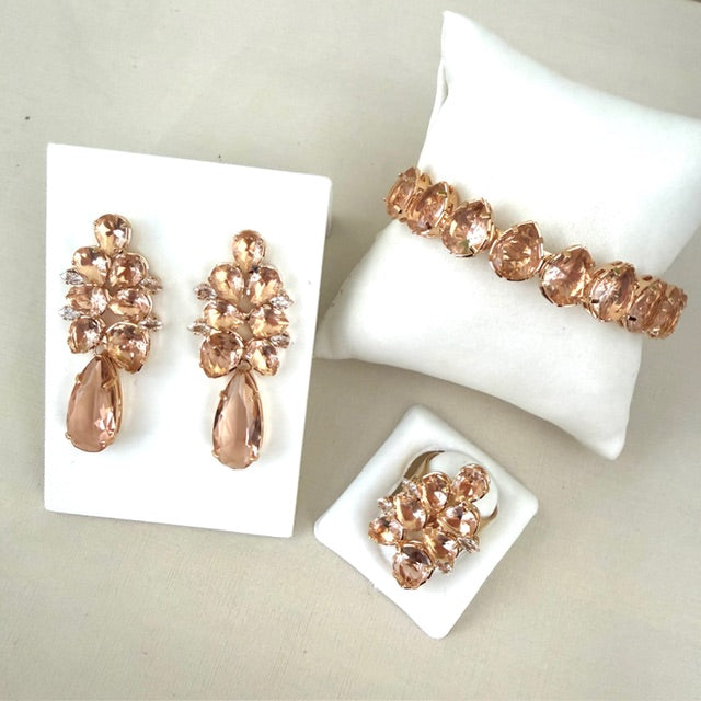 Kit Brinco, Anel Regulavel e Bracelete Lunna de Zirconia Nude Dourado