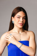 Kit 4 Brinco, Colar, Bracelete e Anel Regulável The Bronx em Zircônia Tons de Azul Turquesa Banho Prata