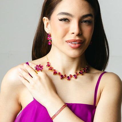 Kit Brinco, Colar, Anel Regulável e Pulseira PINK Miriam