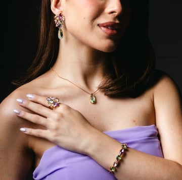 Kit 4 Acessorios Brinco, Colar, Bracelete e Anel Regulável Liah Collor Menta