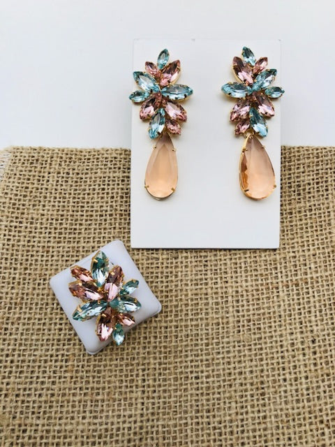 Kit brinco e anel Londres azul com Nude