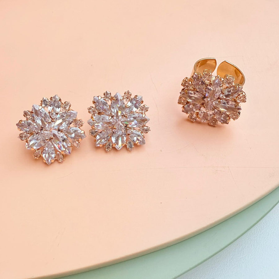 Kit Brinco e Anel Regulável de Zircônia Cristal Dourado - Soraya