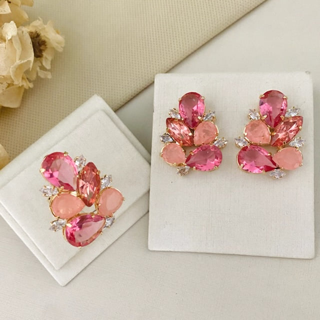 KIt Brinco e Anel Regulável De Zircônia Rose Pad Aline