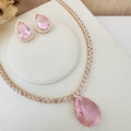 Kit Brinco e Colar Riviera Cristal Oceania de Zircônia Rosa Claro Dourado