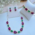 KIT BRINCO, PULSEIRA, COLAR Rosa Pink com verde - GISELE