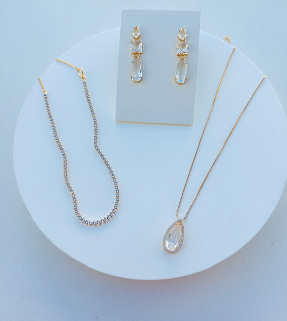 Kit Choker + Colar + Brinco Cristal de Zircônia