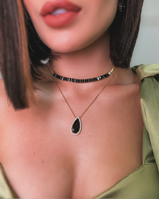 Kit Chocker, Colar, Brinco Rafatalis Preto de Zircônia