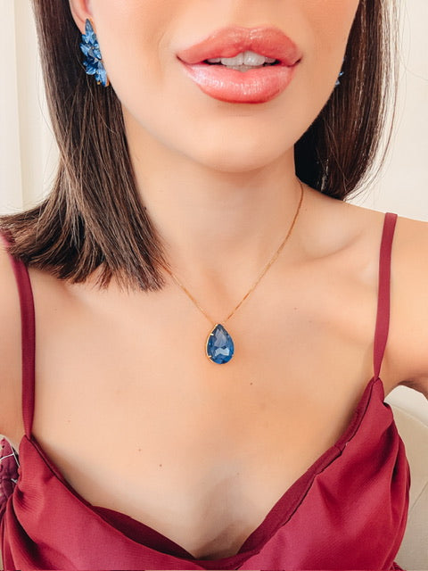 Kit Cintia Azul Safira 4 Pecas Dourado
