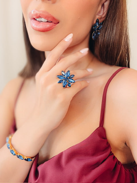 Kit Cintia Azul Safira 4 Pecas Dourado