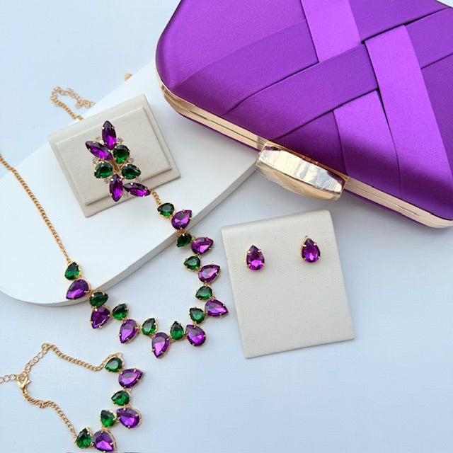 Kit Clutch + 4 Acessórios Roxo com Verde Miriam