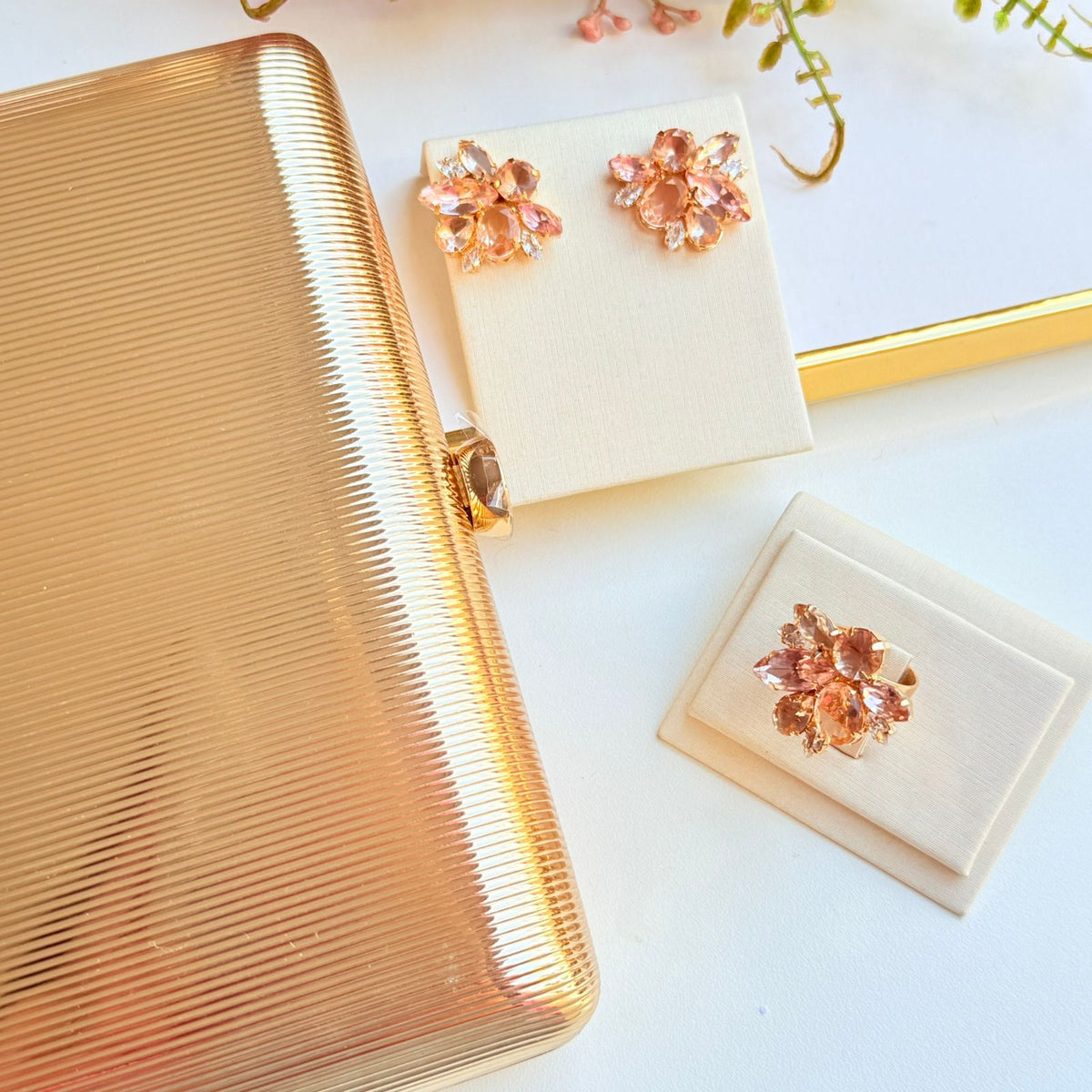 Kit Clutch, Anel Regulável com Brinco de Pedraria Nude Selivon