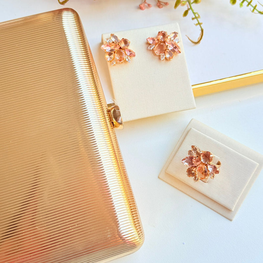 Kit Clutch, Anel Regulável com Brinco de Pedraria Nude Selivon