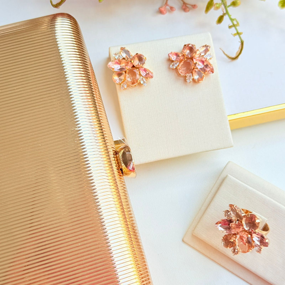 Kit Clutch, Anel Regulável com Brinco de Pedraria Nude Selivon