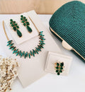 Kit Clutch, Brinco, Anel e Pulseira Verde Esmeralda Thammy
