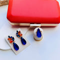 Kit Clutch, Brinco e Anel Tamanho 17 Safira com Coral - Kohler