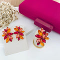 Kit Clutch, Brinco e Anel Regulável Turim Pink com Coral
