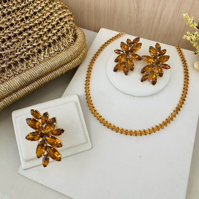 Kit Clutch, Chocker e Anel Regulável Turim Marrom Dourado