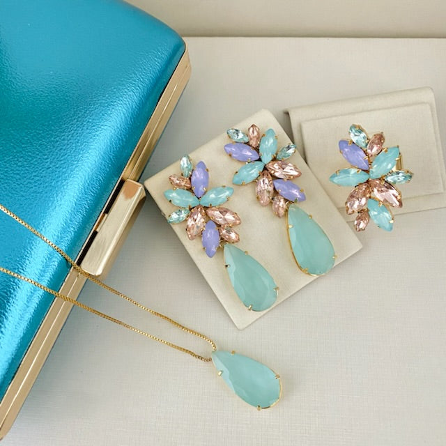 Kit Clutch, Brinco Colar e Anel Regulável Londres Collor Dourado