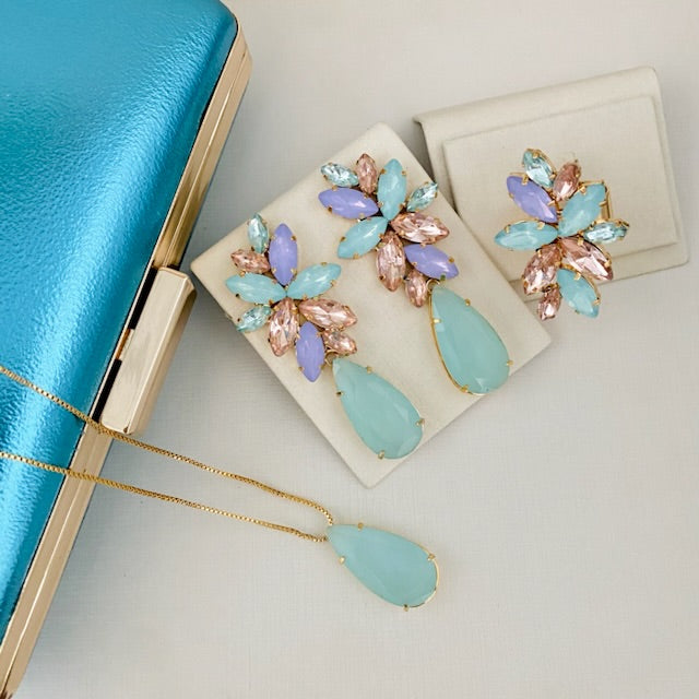 Kit Clutch, Brinco Colar e Anel Regulável Londres Collor Dourado