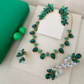 Kit Clutch Ear Cuff, Colar, Presilha e Anel Regulável Tons de Verde Tauá Dourado