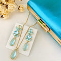 Kit Clutch Metalizada, Brinco e Colar Talles Azul Serenity de Zircônia Dourado