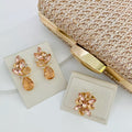 Kit Clutch Palha, Brinco Kohler e Anel Regulável de Zircônia Nude Dourado