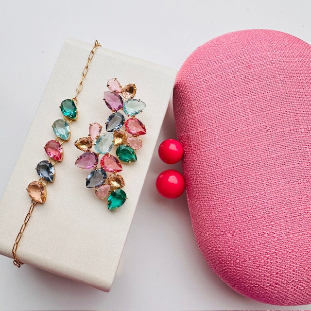 Kit Clutch , pulseira e Brinco de Zircônia Collor Brie