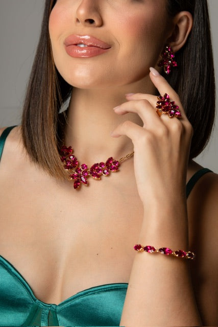 Kit Colar, Brinco, Anel e Bracelete Sony Rosa Pink