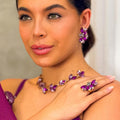 Kit Colar, Brinco, Anel Navete Tons de Roxo Laura